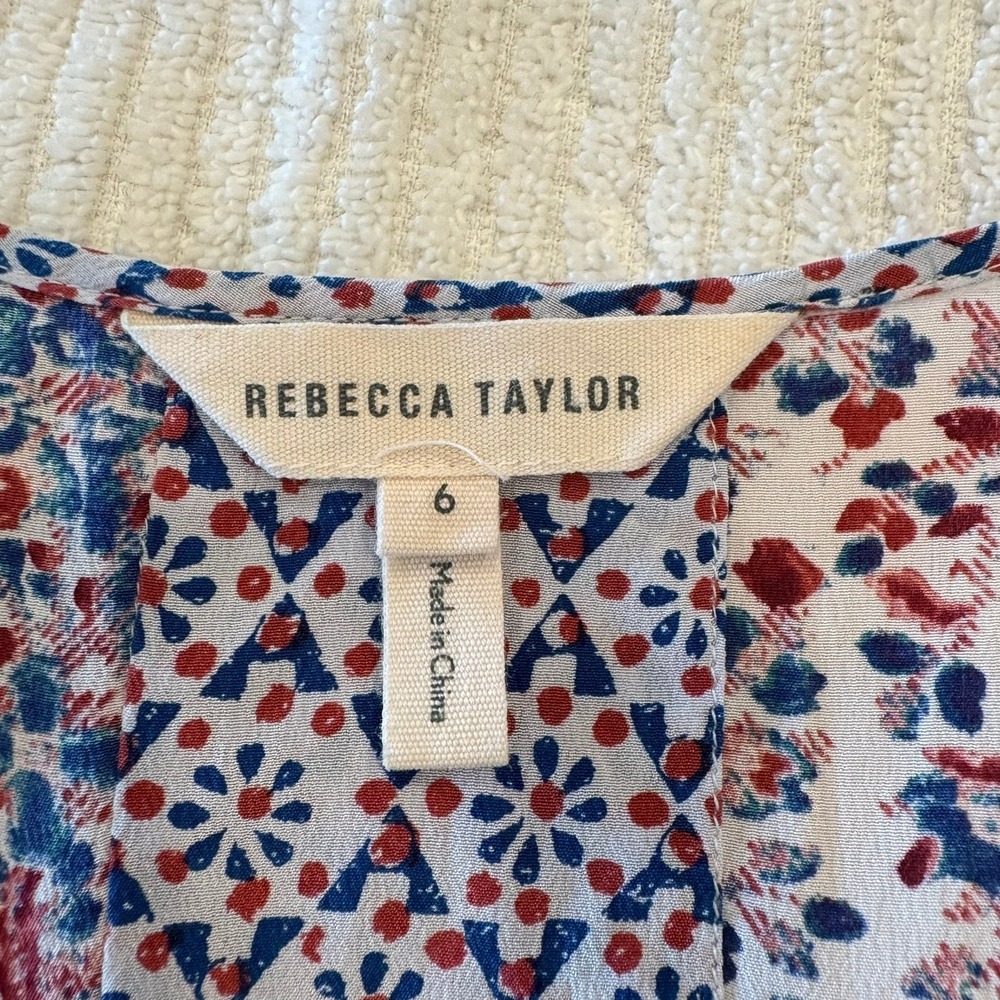 Rebecca Taylor Women 100 Silk Sleeveless VNeck Floral Blouse Red Blue 6 - Picture 4 of 7
